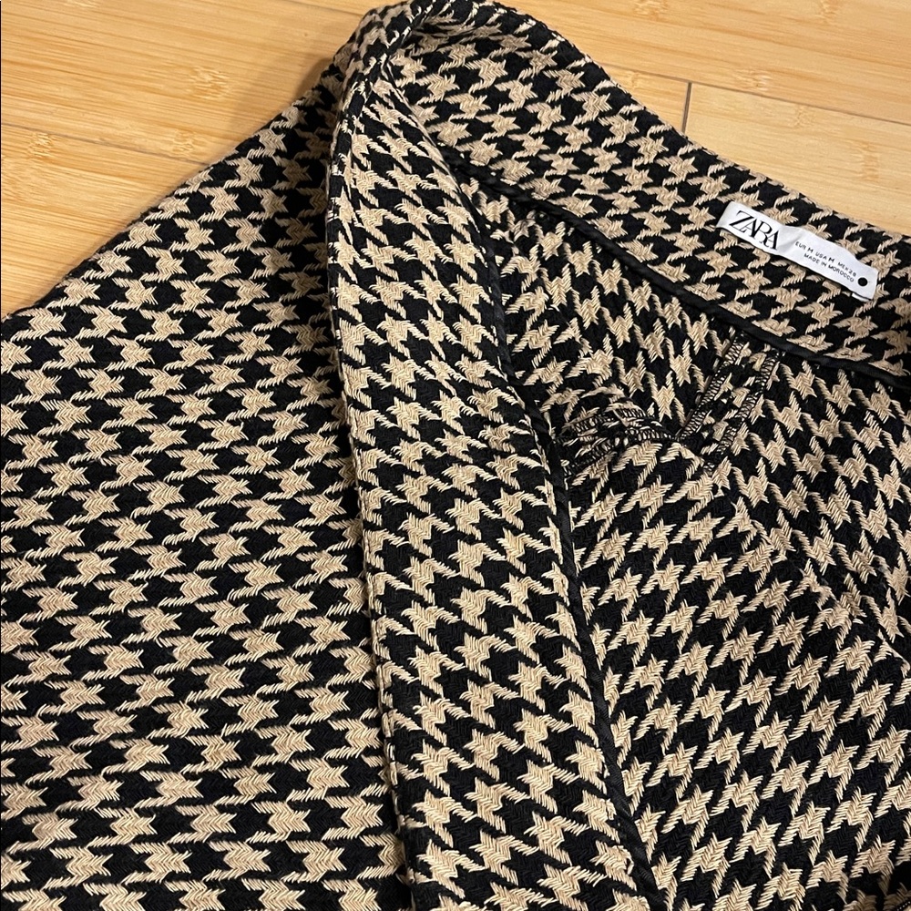 Zara Black and Tan High Rise Side Zipper Houndstooth WideLeg Pants Full Length M - Picture 10 of 11